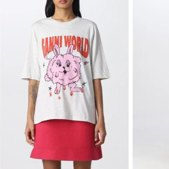 GANNI Melange Light Jersey T-Shirt SIZE S - Picture 1 of 8